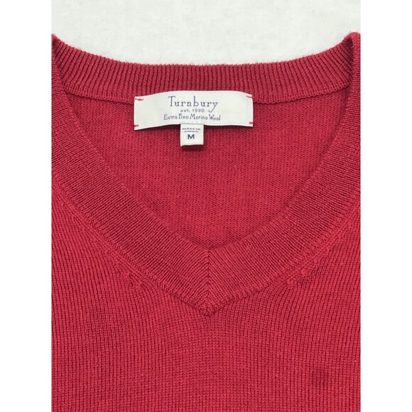 Turnbury Sweater Mens M Red Merino Wool V Neck Pullover Classic Holiday Office - Picture 5 of 6